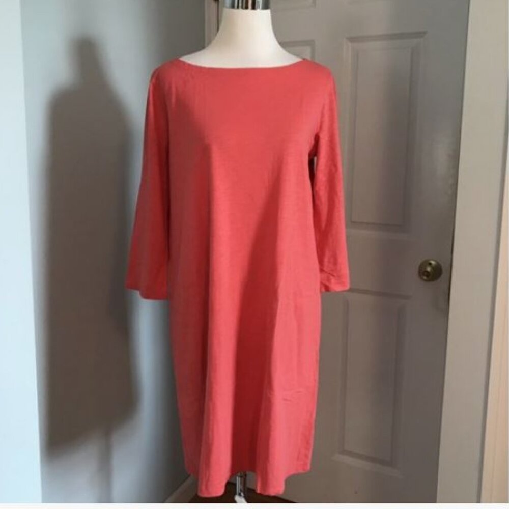 Garnet Hill Midi Dress Coral Size 12 Cotton Boatneck Tunic Worn Once!